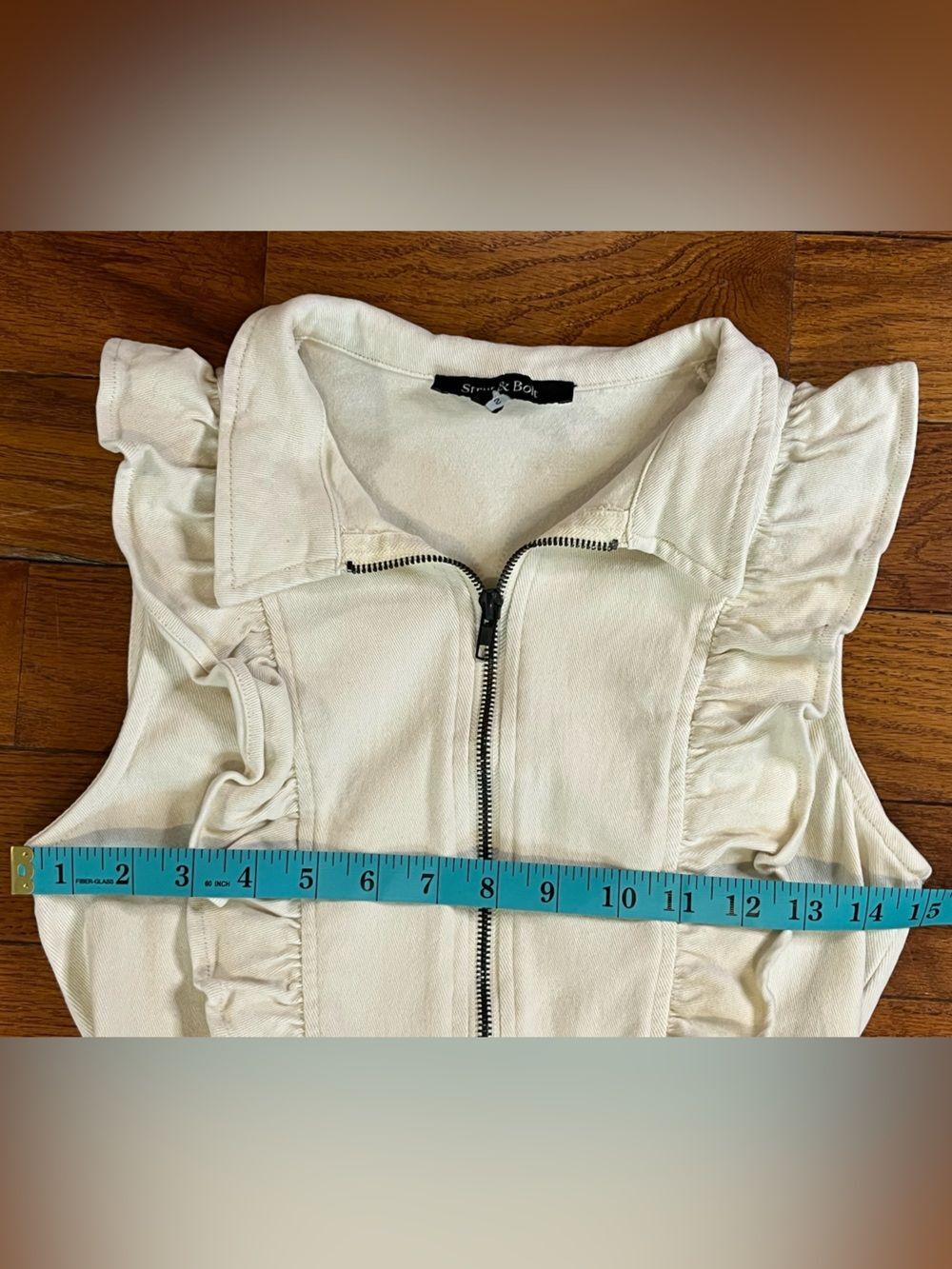 Strut & Bolt Ivory Ruffle Zip Jumpsuit Small Coquette Romantic - Picture 5 of 8